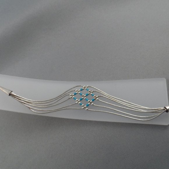 Vintage Turquoise Navajo Hand Made Bracelet with Liquid Silver 6 Strands 7" - Picture 1 of 2